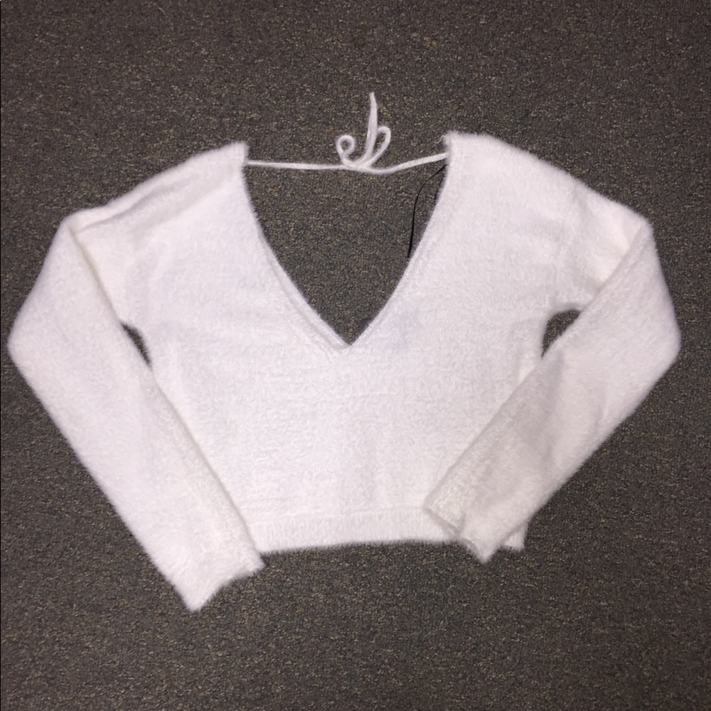 Forever 21 fuzzy crop sweater white